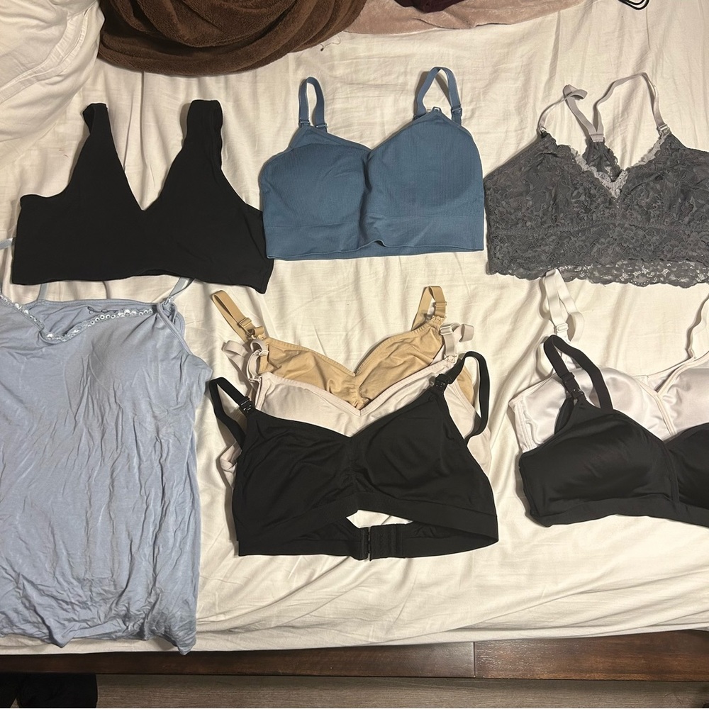 Lot of LIKE NEW 9 nursing / breastfeeding bras and tank sizes L-XXL